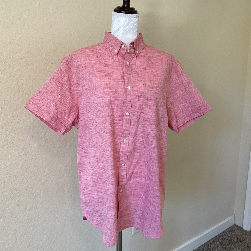 Denim & Flower Ricky Singh Shirt Mens L Pink Coral Summer Beach Resort
